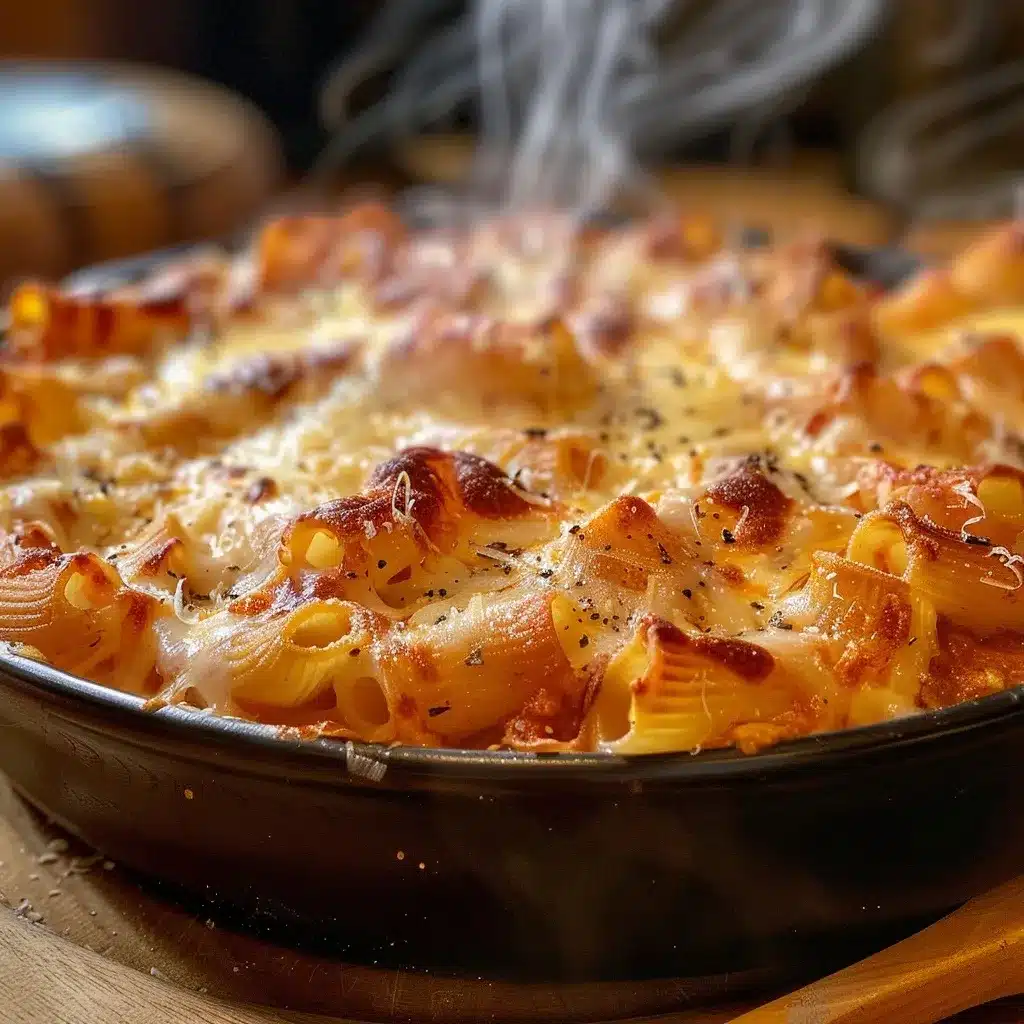 Baked Italian meats pasta recipe served hot in a casserole dish