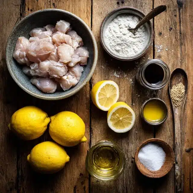 Ingredients for Chinese lemon chicken recipe on kitchen counter