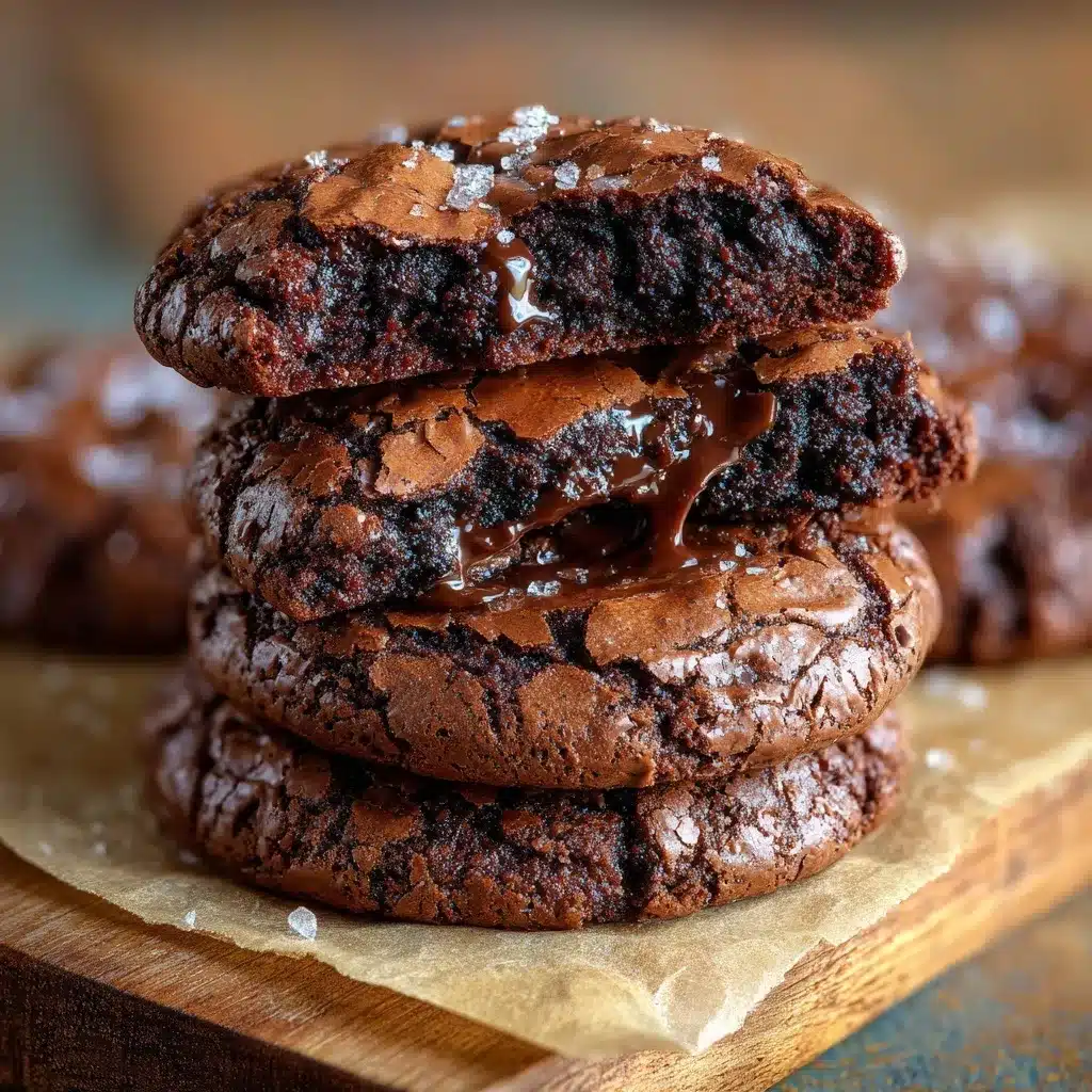 stack of fudgy chocolate brownie cookies recipe with crackly tops