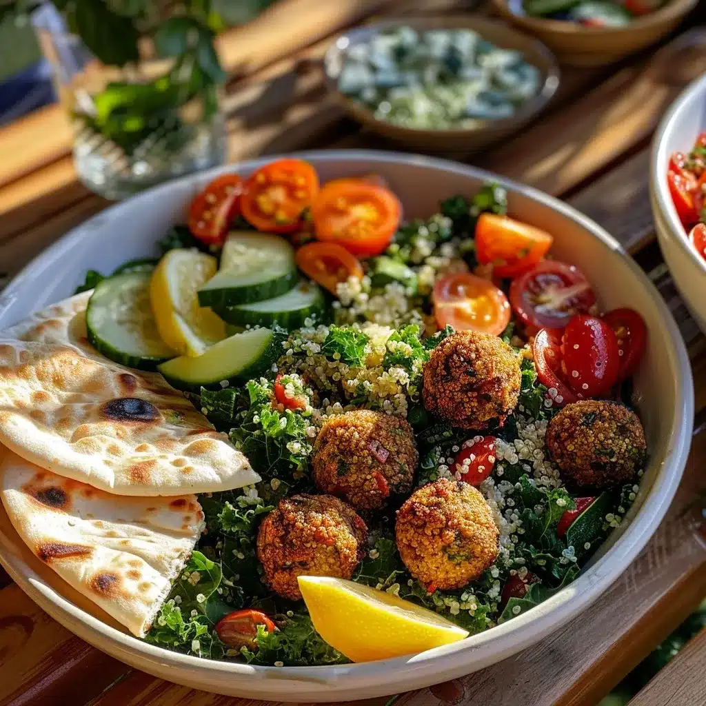 Costco quinoa salad recipe served with falafel