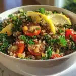 Fresh Costco quinoa salad recipe with lemon and vegetables