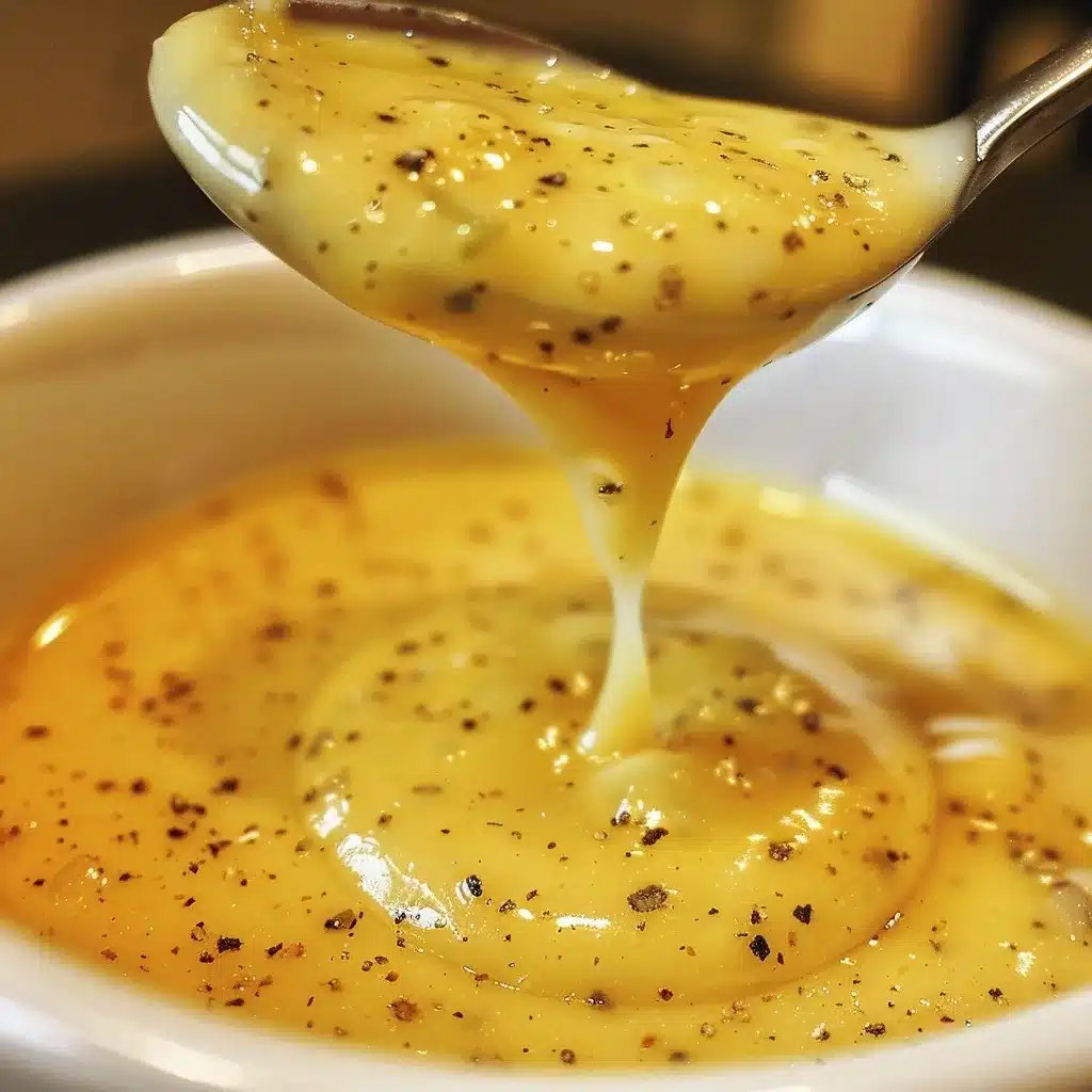 Lemon pepper sauce recipe being poured into a bowl with lemon zest and black pepper