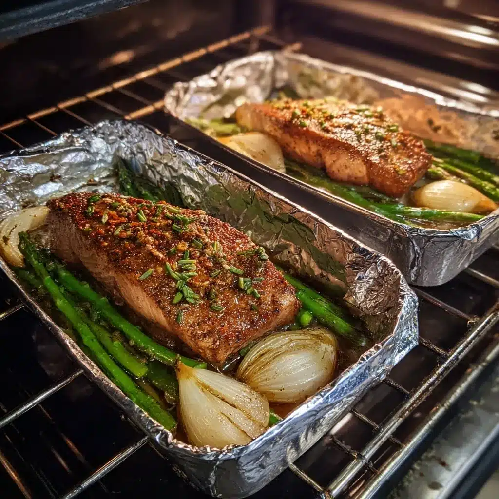 Tuna steaks and vegetables on sheet pans ready for the oven