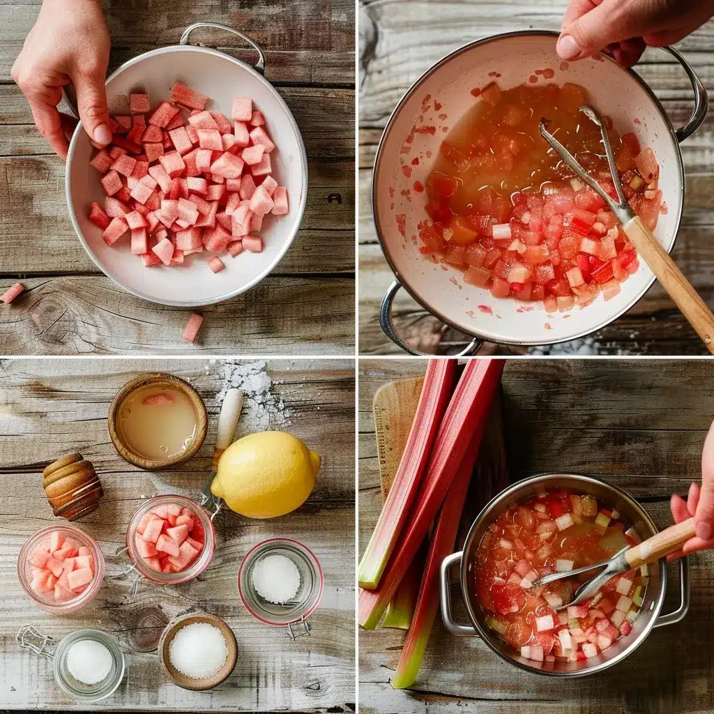  Ingredients for rhubarb compote recipe on a counter