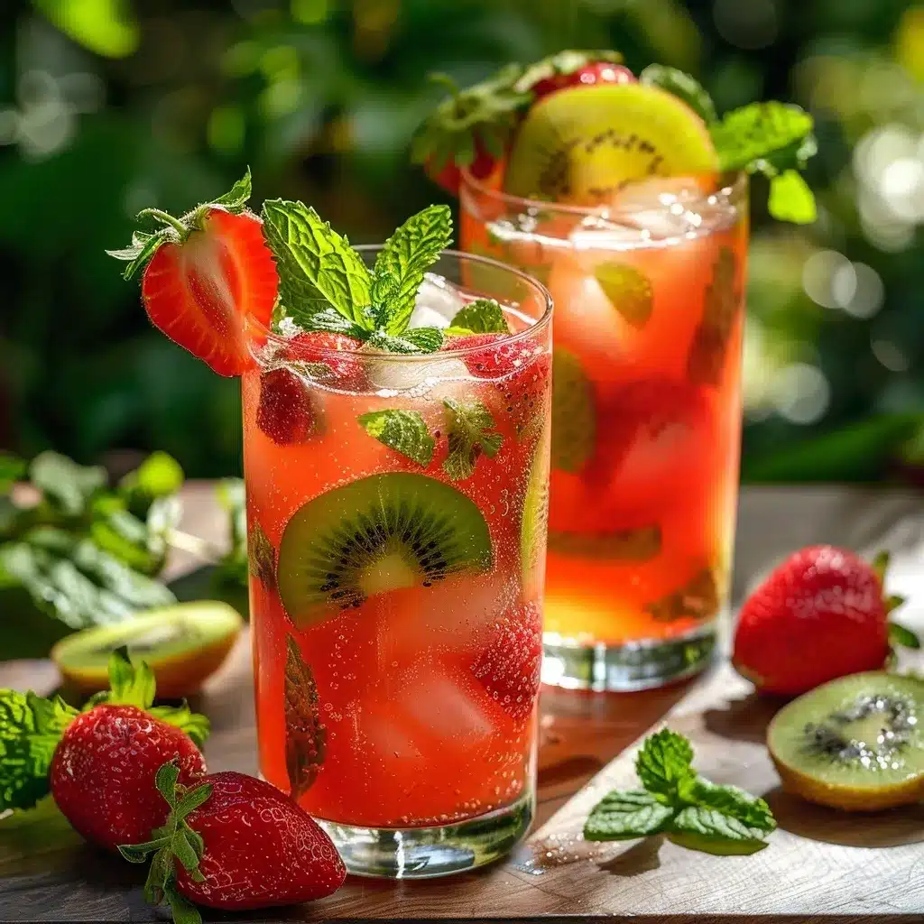 served strawberry kiwi refresher mocktail outdoors