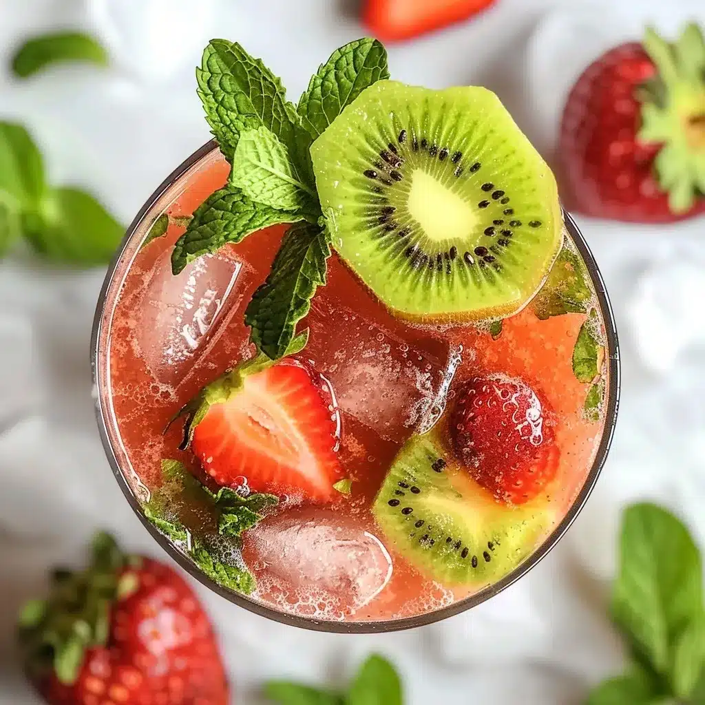 strawberry kiwi refresher mocktail recipe served with fruit slices