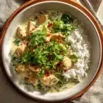 Coconut Chicken Rice Bowl with jasmine rice and creamy coconut sauce