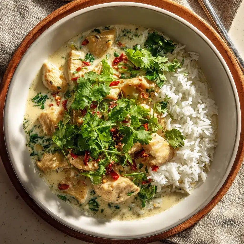 Coconut Chicken Rice Bowl with jasmine rice and creamy coconut sauce