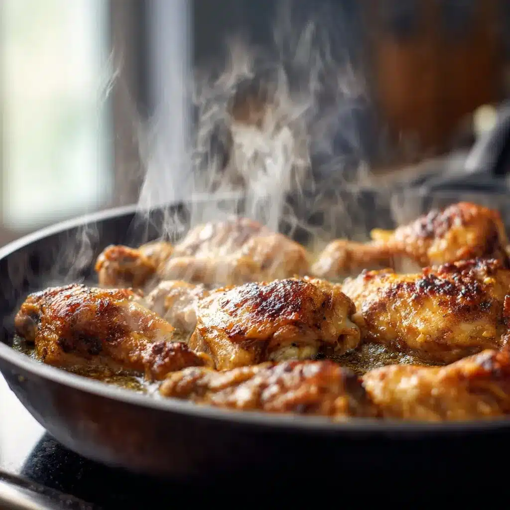 Crispy chicken cooking in skillet for Bang Bang Chicken Bowl