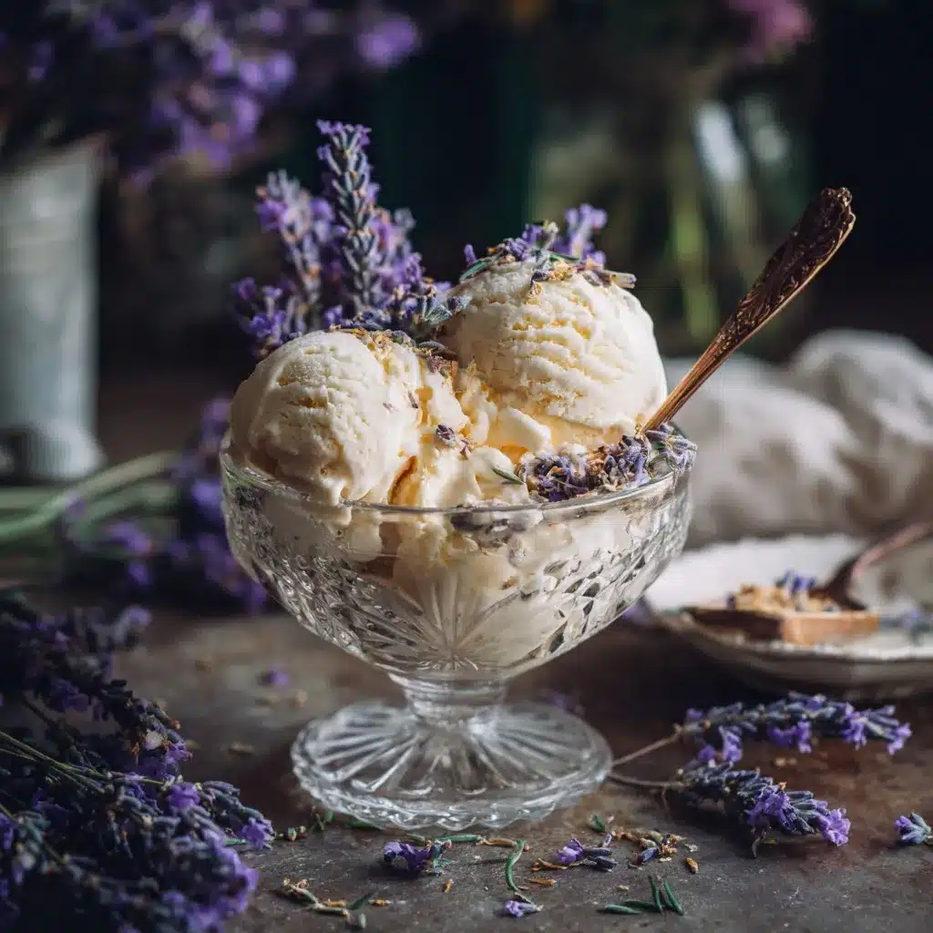 honey lavender ice cream in vintage bowl