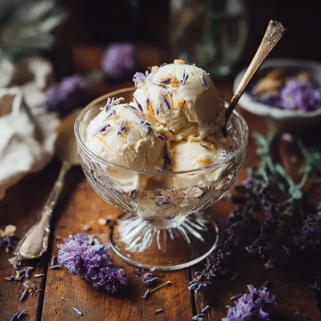 honey lavender ice cream in vintage bowl