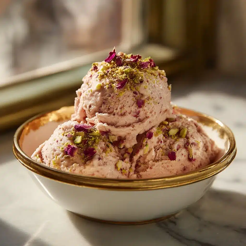 Rose Pistachio Ice Cream in a bowl	
