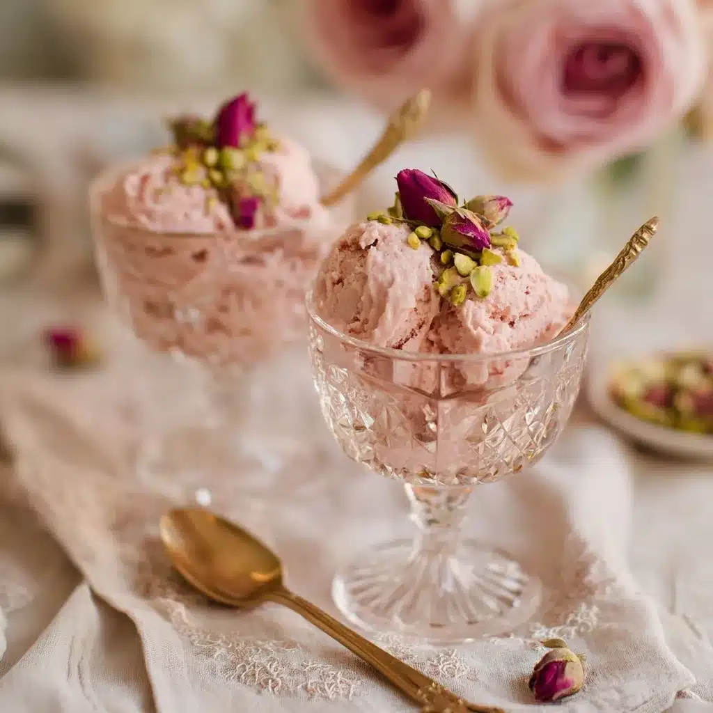 Rose Pistachio Ice Cream served elegantly	