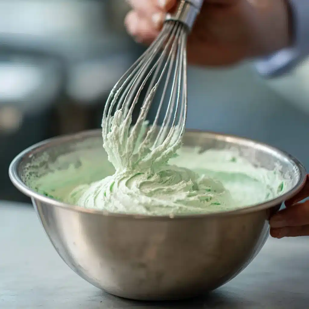 Whisking mint chocolate chip ice cream base