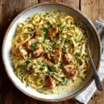 cowboy butter chicken linguine served in bowl