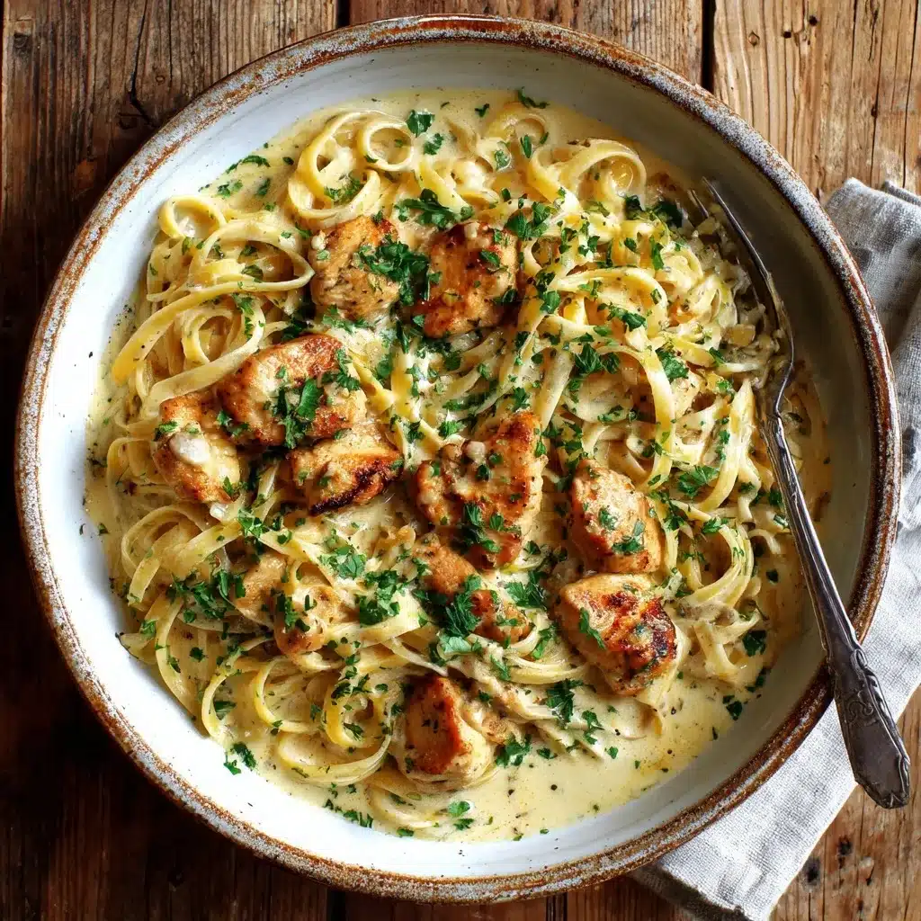 cowboy butter chicken linguine served in bowl