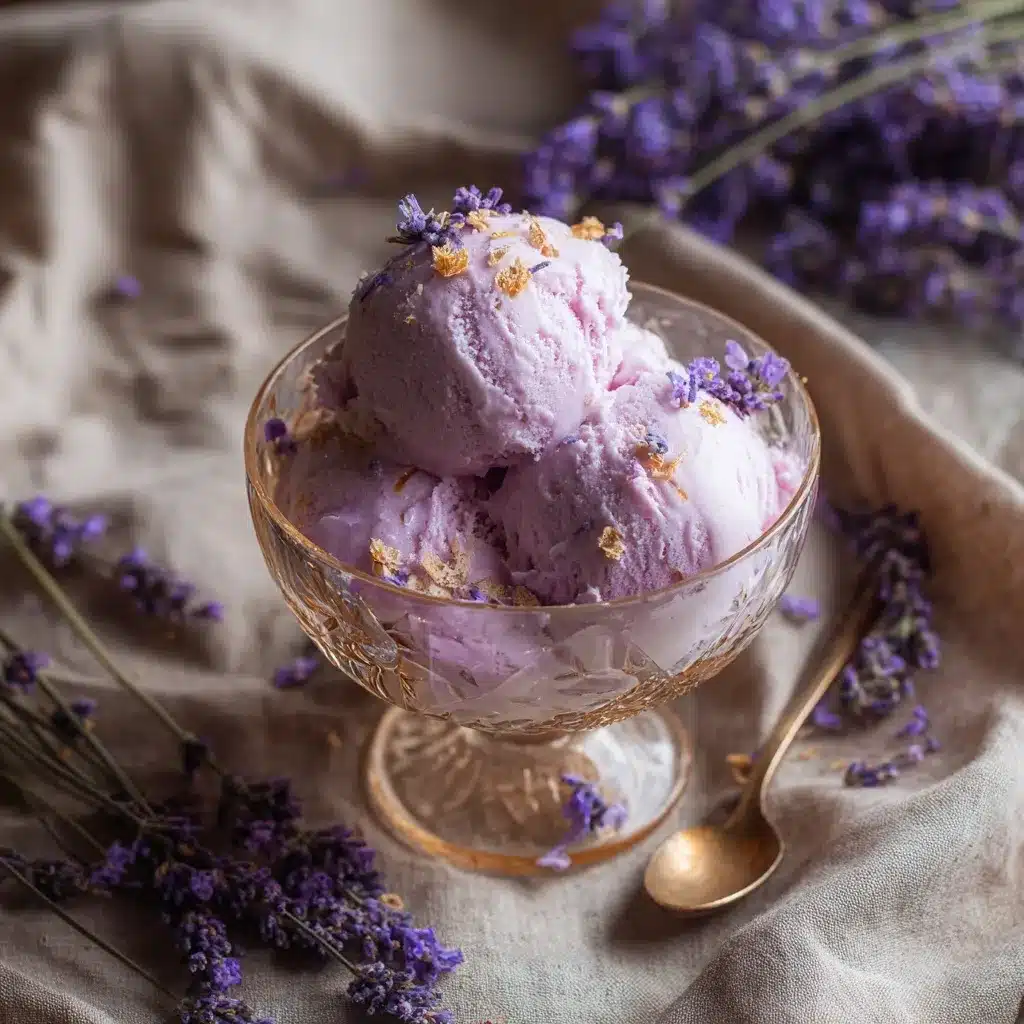 honey lavender ice cream in vintage bowl