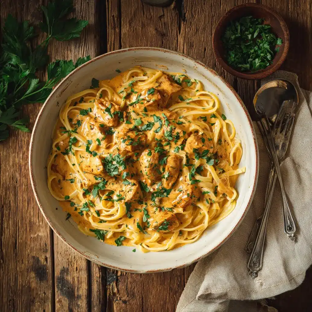 cowboy butter chicken linguine served in bowl