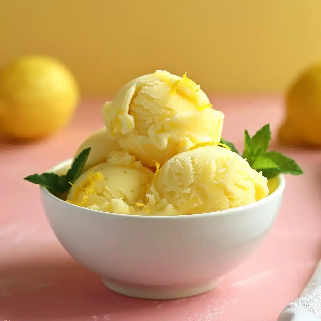 Creamy homemade lemonade sorbet in a white bowl with lemon zest
