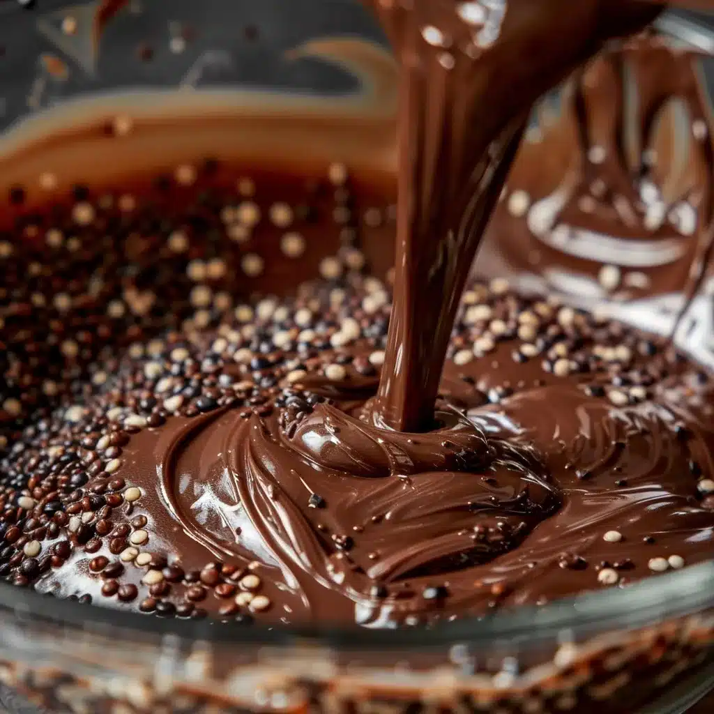 mixing puffed quinoa into melted dark chocolate