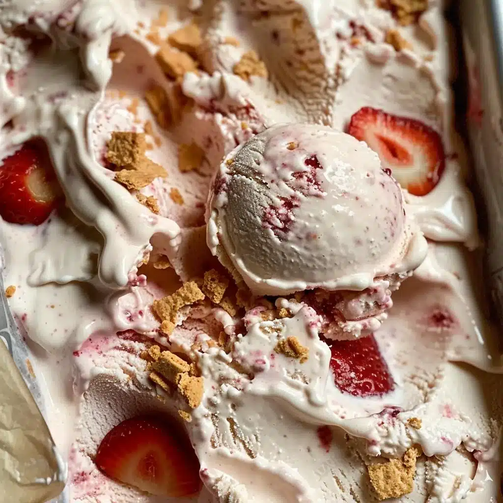 scooping strawberry cheesecake ice cream recipe
