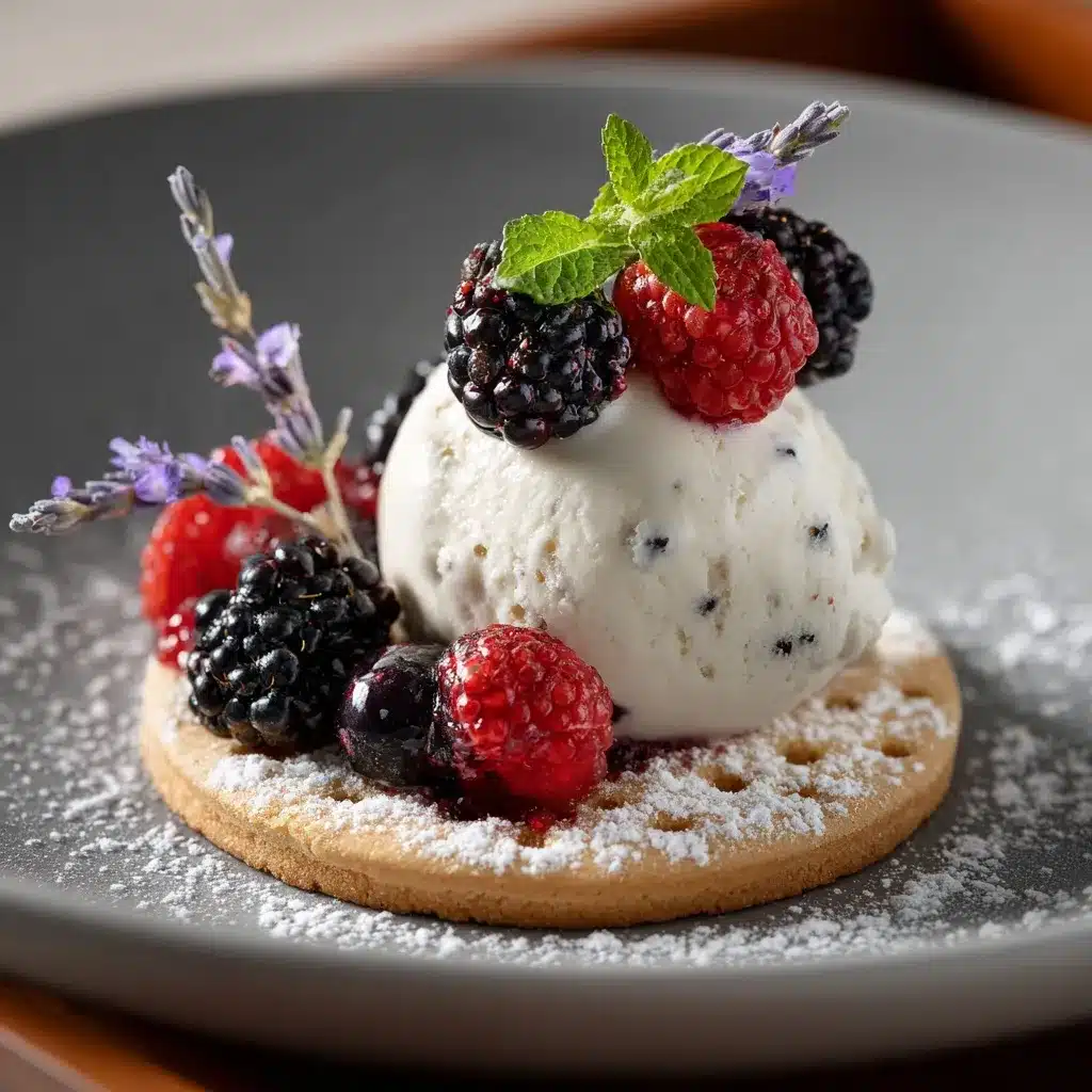 serving honey lavender ice cream with berries