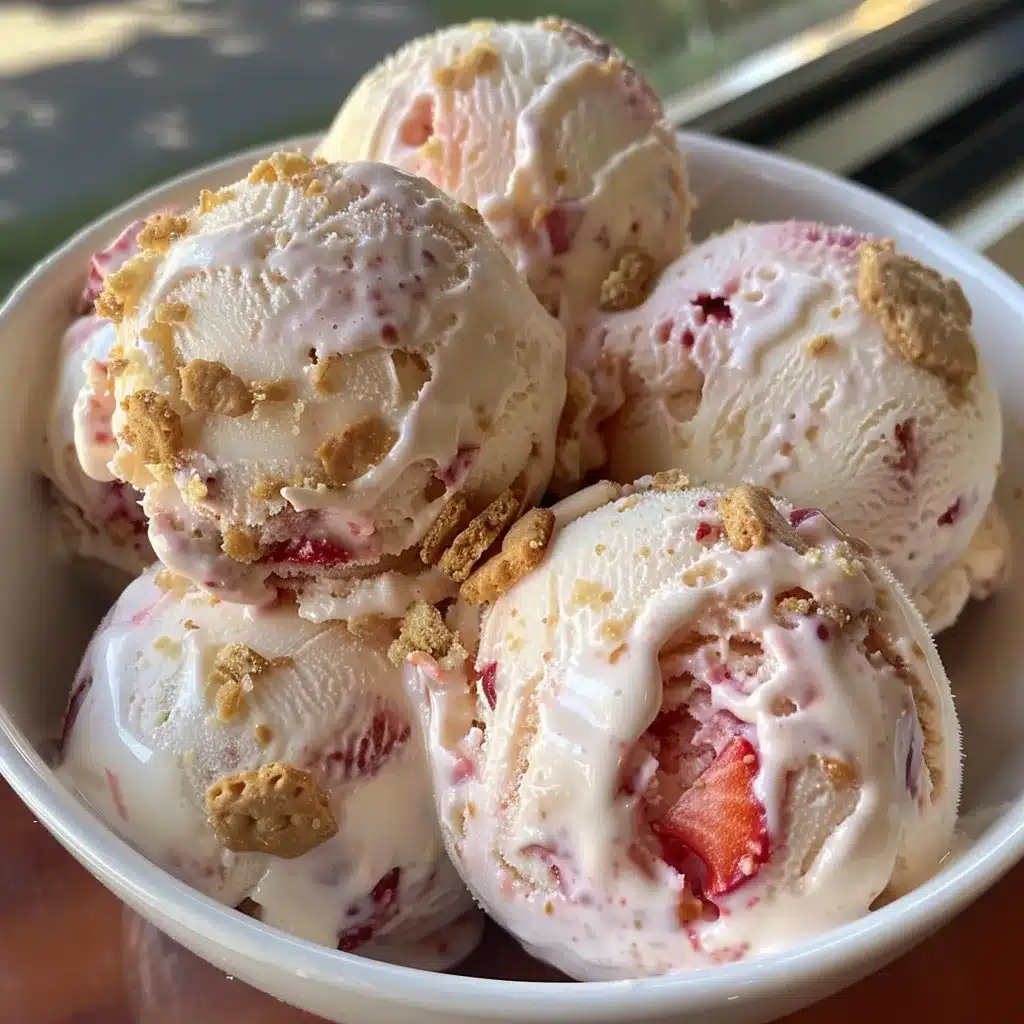 strawberry cheesecake ice cream recipe with roasted strawberries and graham cracker
