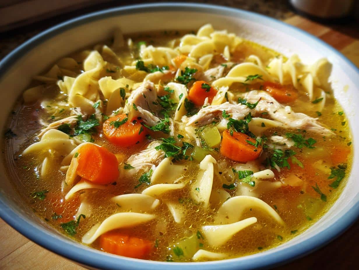 Chicken Noodle Soup: 7 Steps to Pure Comfort Bliss 3 Chicken Noodle Soup https://s.mj.run/_Vf2eaVtcyw