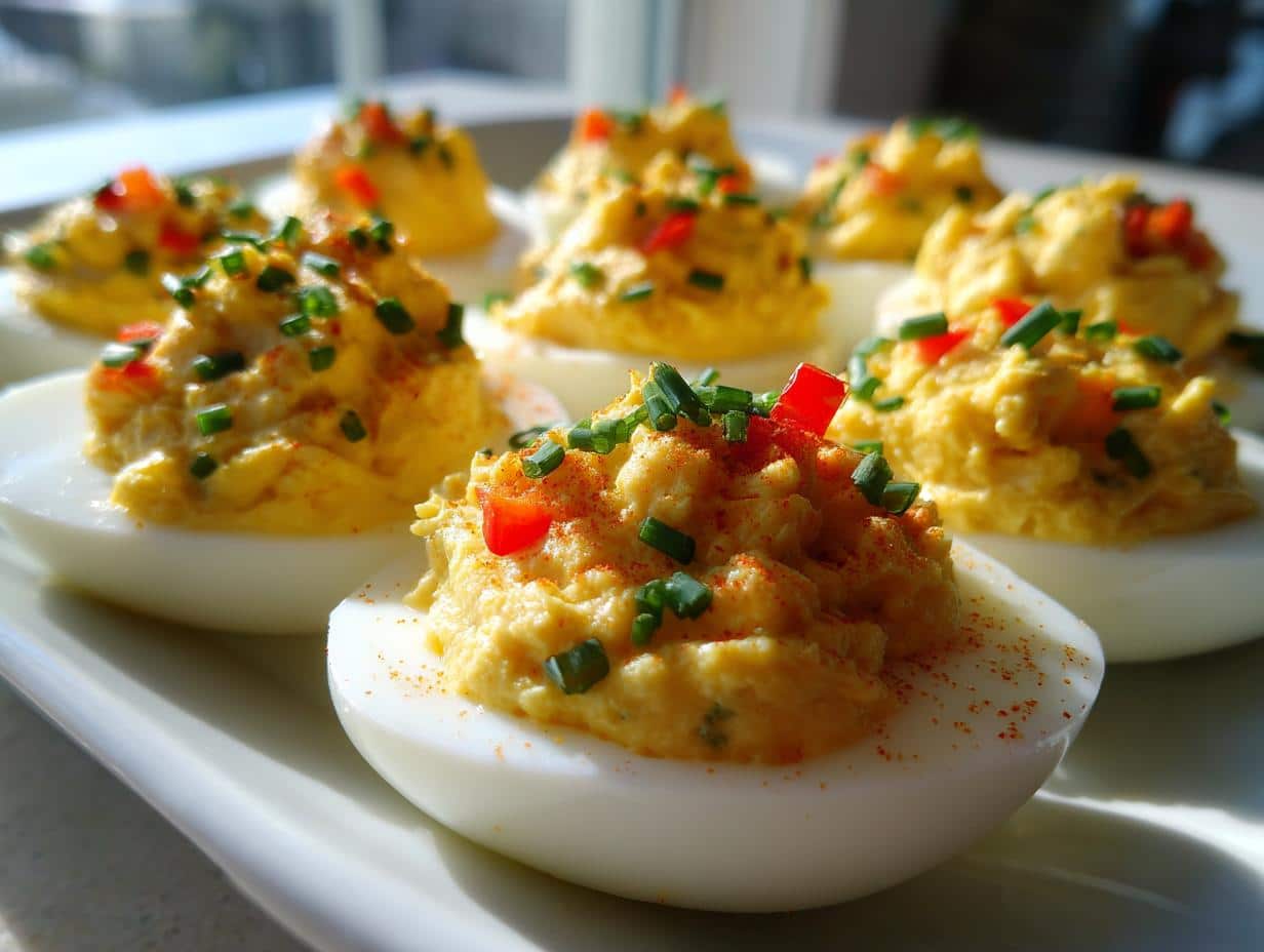 Holiday deviled eggs festive