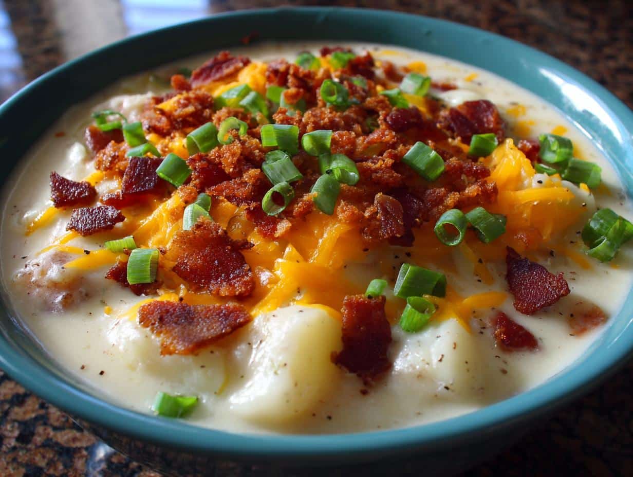 Baked Potato Soup Loaded with 5 Comforting Toppings 4 baked potato soup loaded