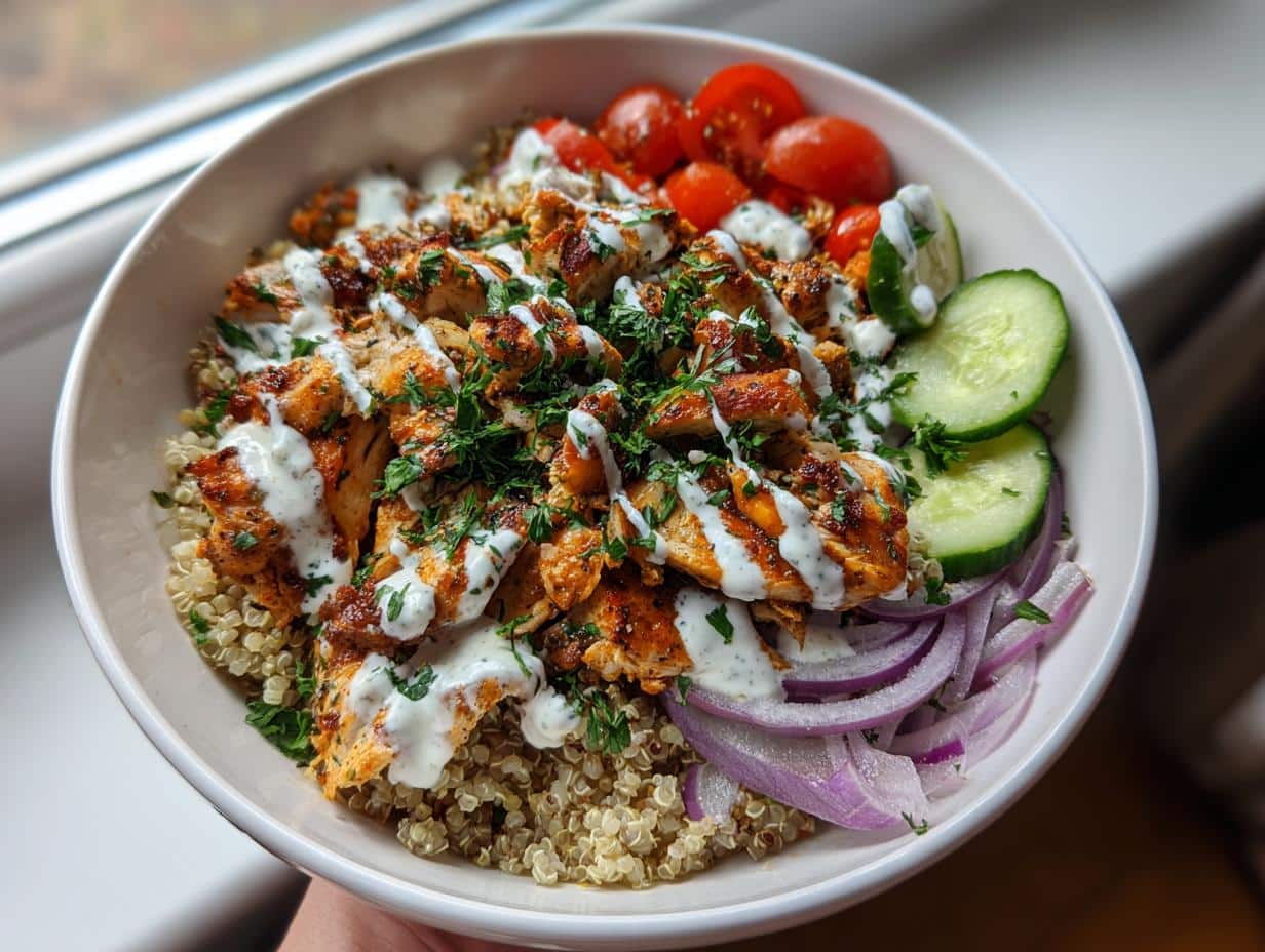 high protein chicken shawarma bowl