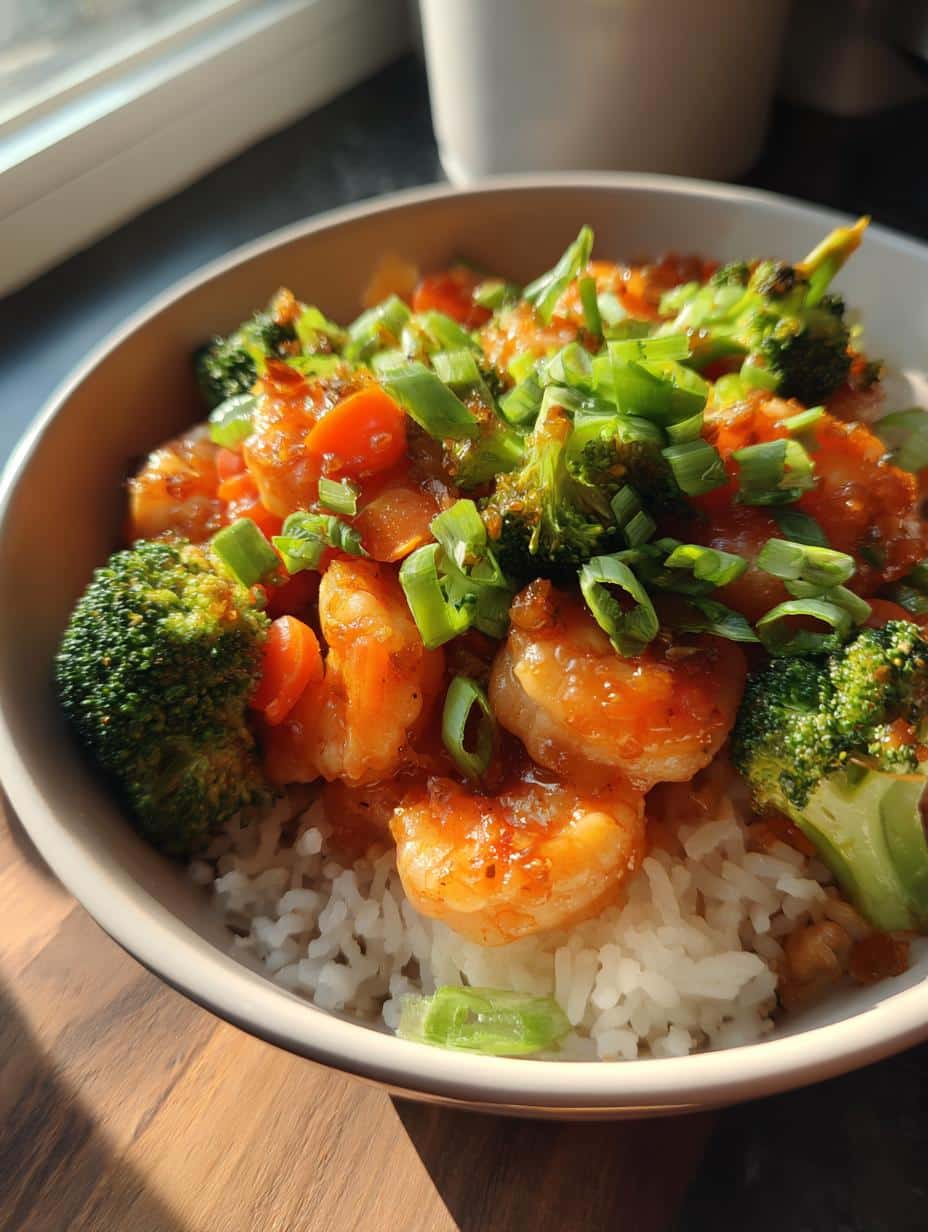 honey garlic shrimp bowls - detail 1