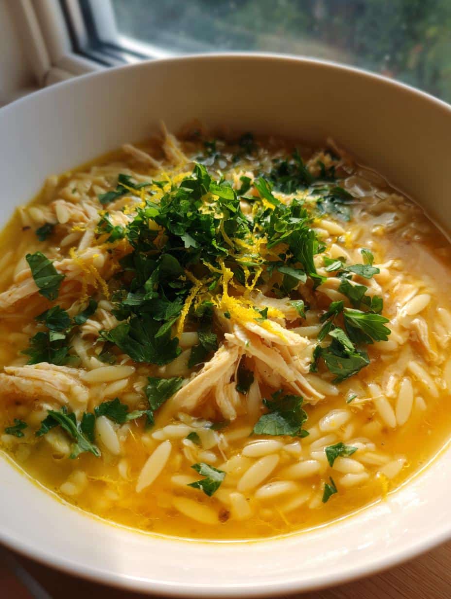 lemon chicken orzo soup - detail 1