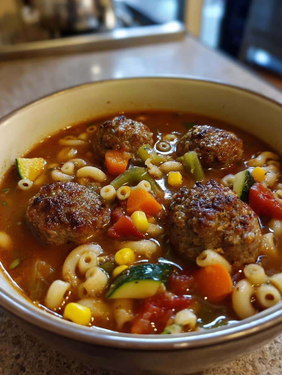 meatball minestrone soup - detail 1