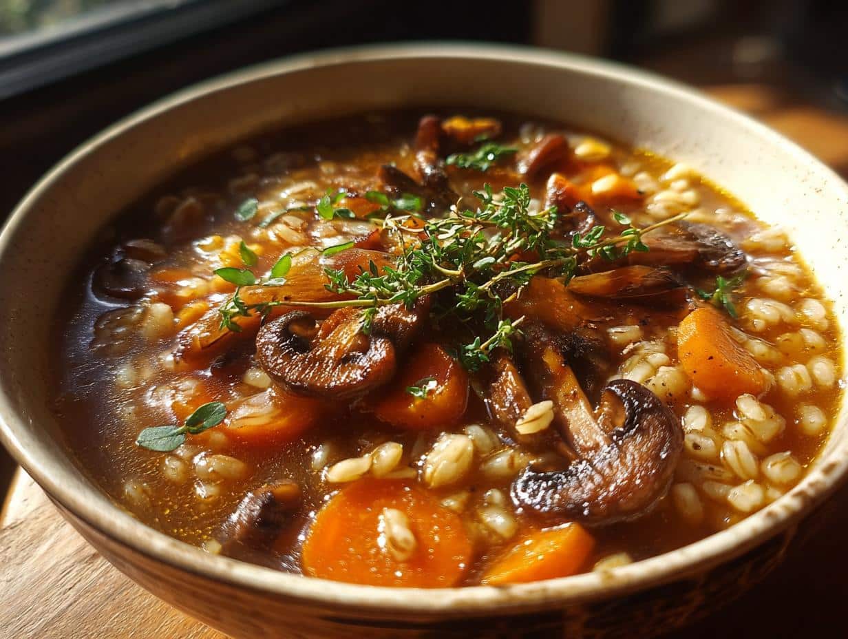 mushroom barley soup vegan