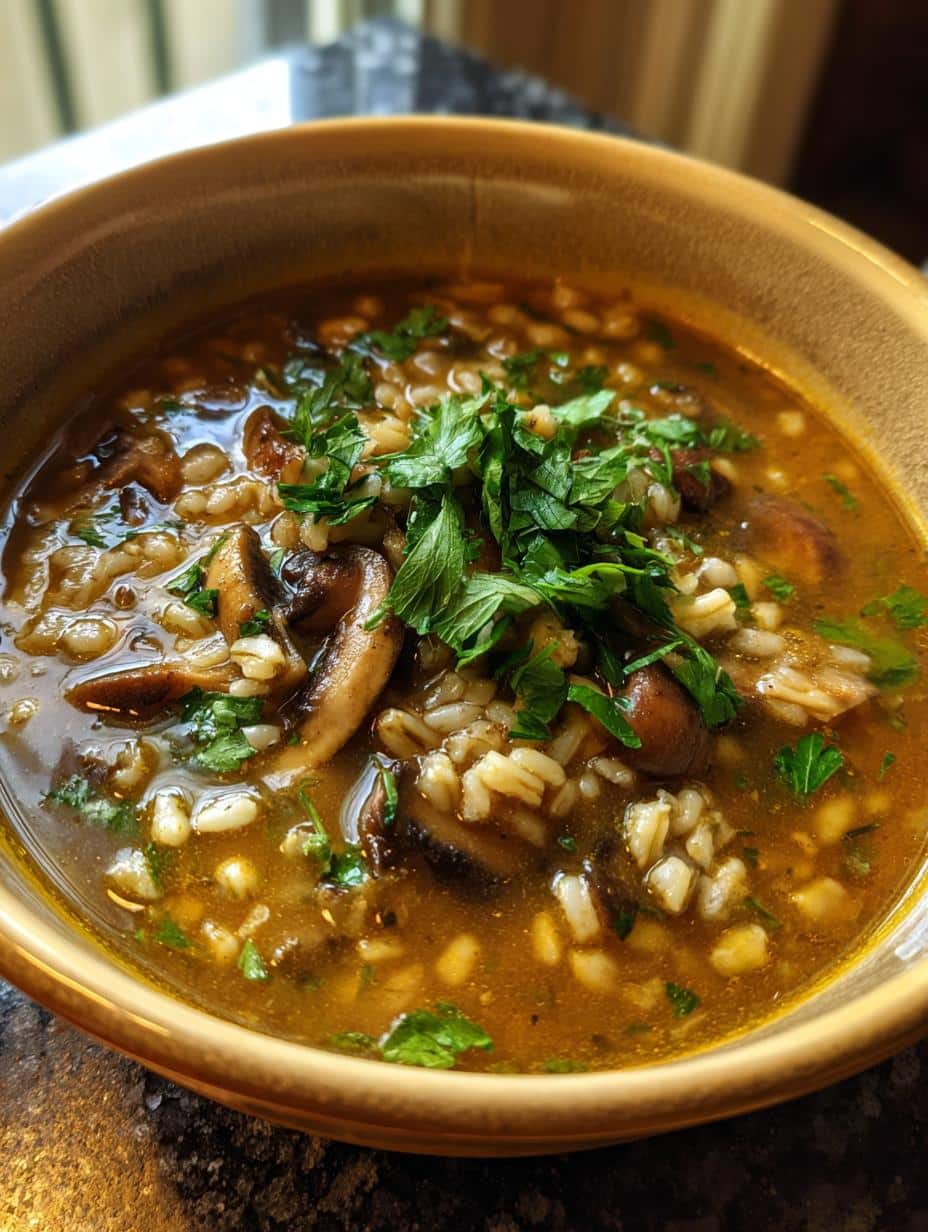 polish mushroom barley soup - detail 1