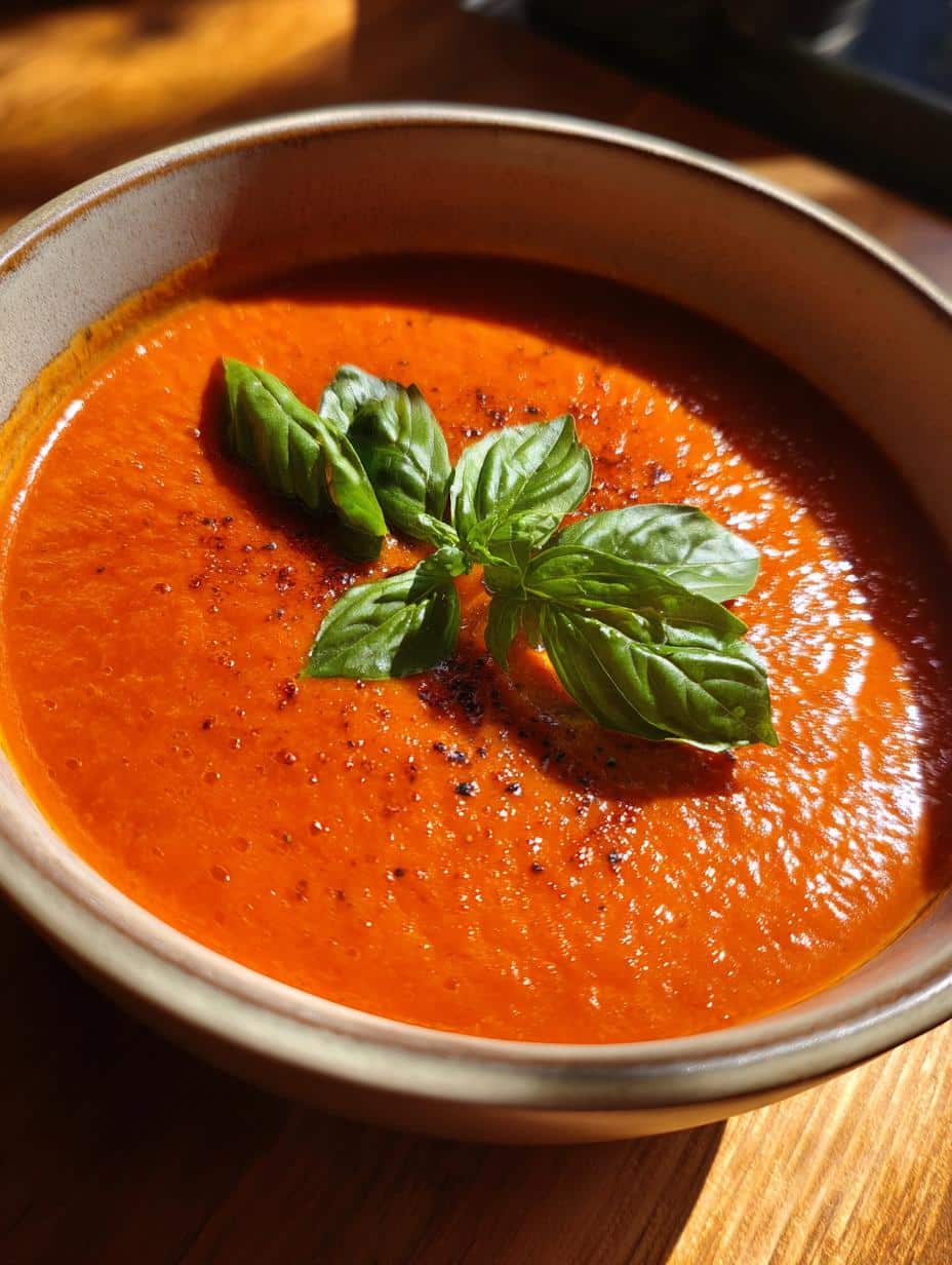 roasted red pepper tomato soup - detail 1