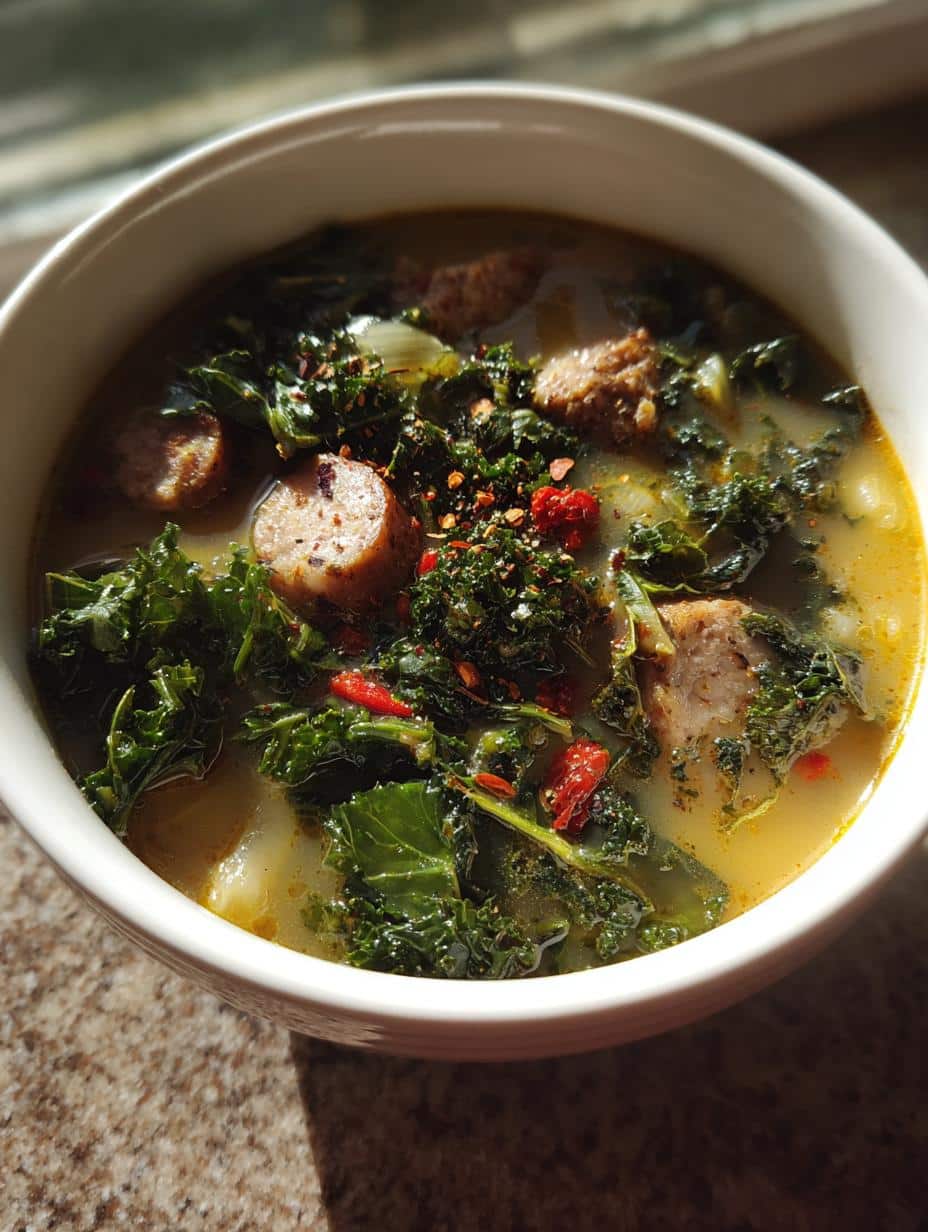 spicy sausage kale soup - detail 1