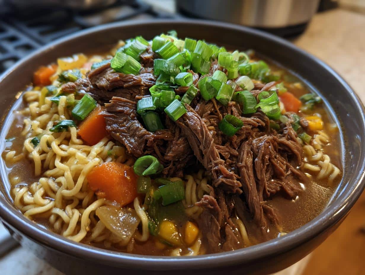 Beef Ramen Noodles in the Slow Cooker