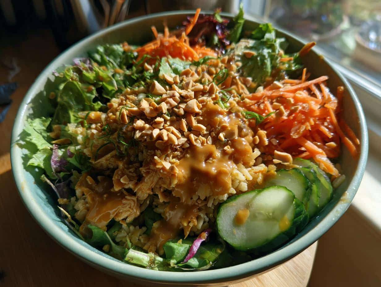 Chicken Crispy Rice Salad with Peanut Dressing