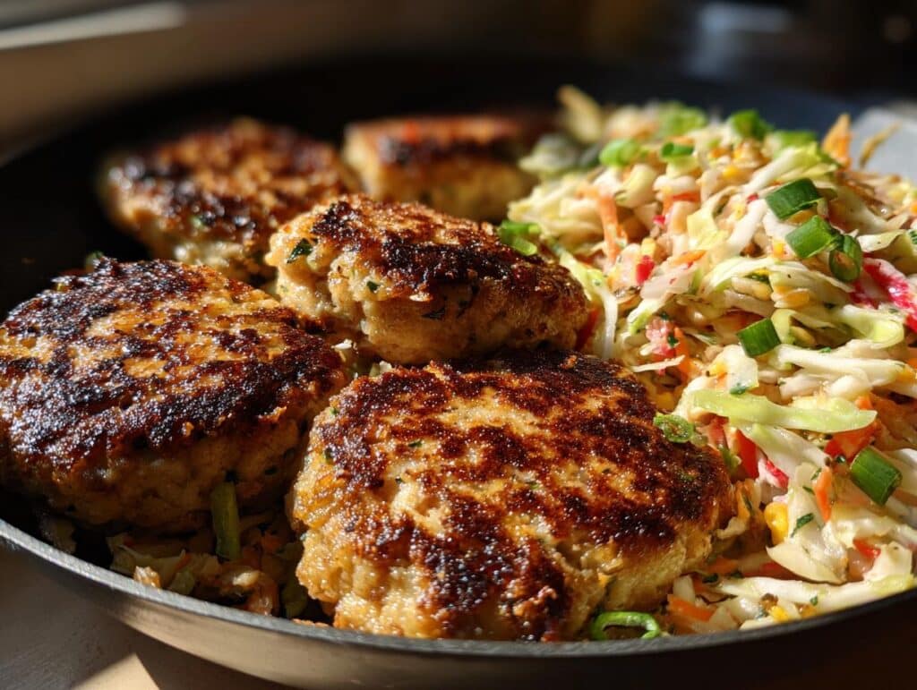 Chicken Patties with Cabbage and Slaw