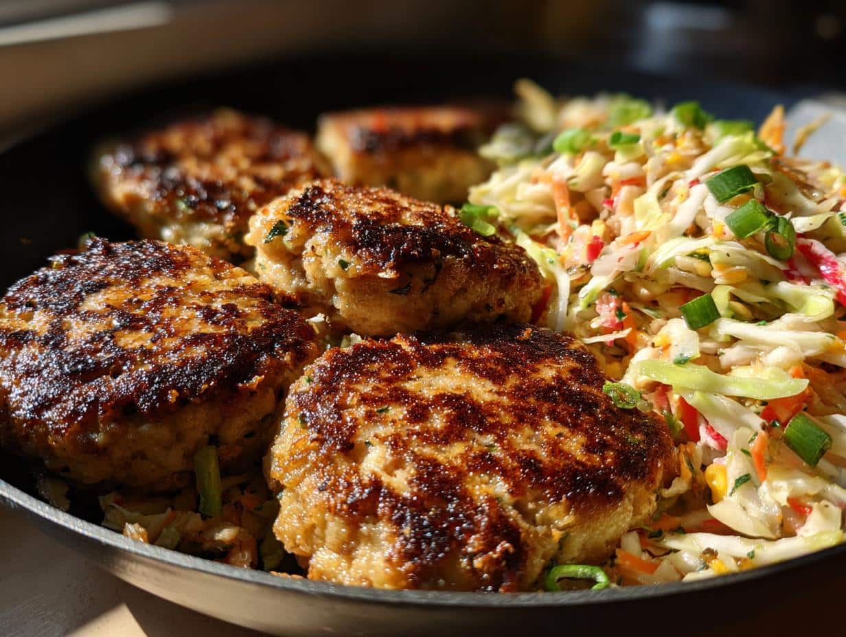 Chicken Patties with Cabbage and Slaw