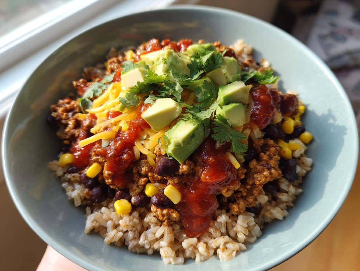 High Protein Taco Rice Bowl: 5 Minutes to Flavor Heaven 4 High Protein Taco Rice Bowl