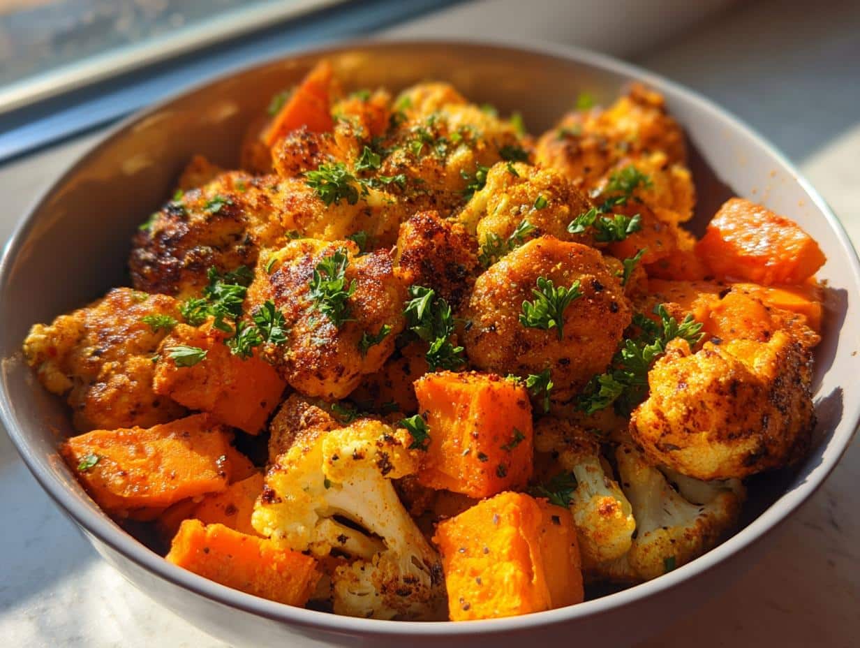 Sheet Pan Buffalo Chicken and Sweet Potato Bowls