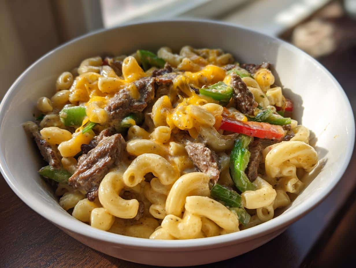 Creamy Philly Cheesesteak Mac & Cheese Bliss